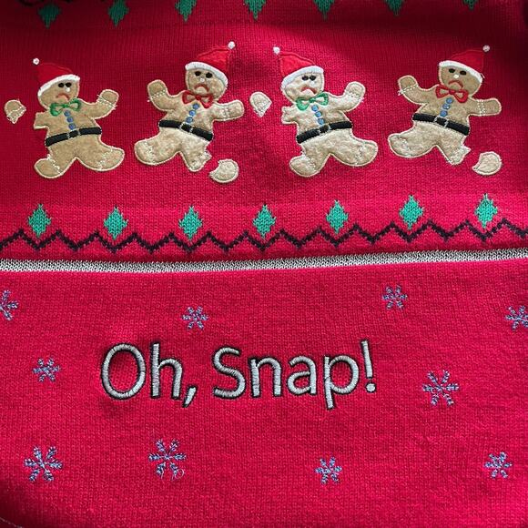 Funny Tacky Holiday Red Sweater Gingerbread Man OH SNAP - Size M - Picture 5 of 7